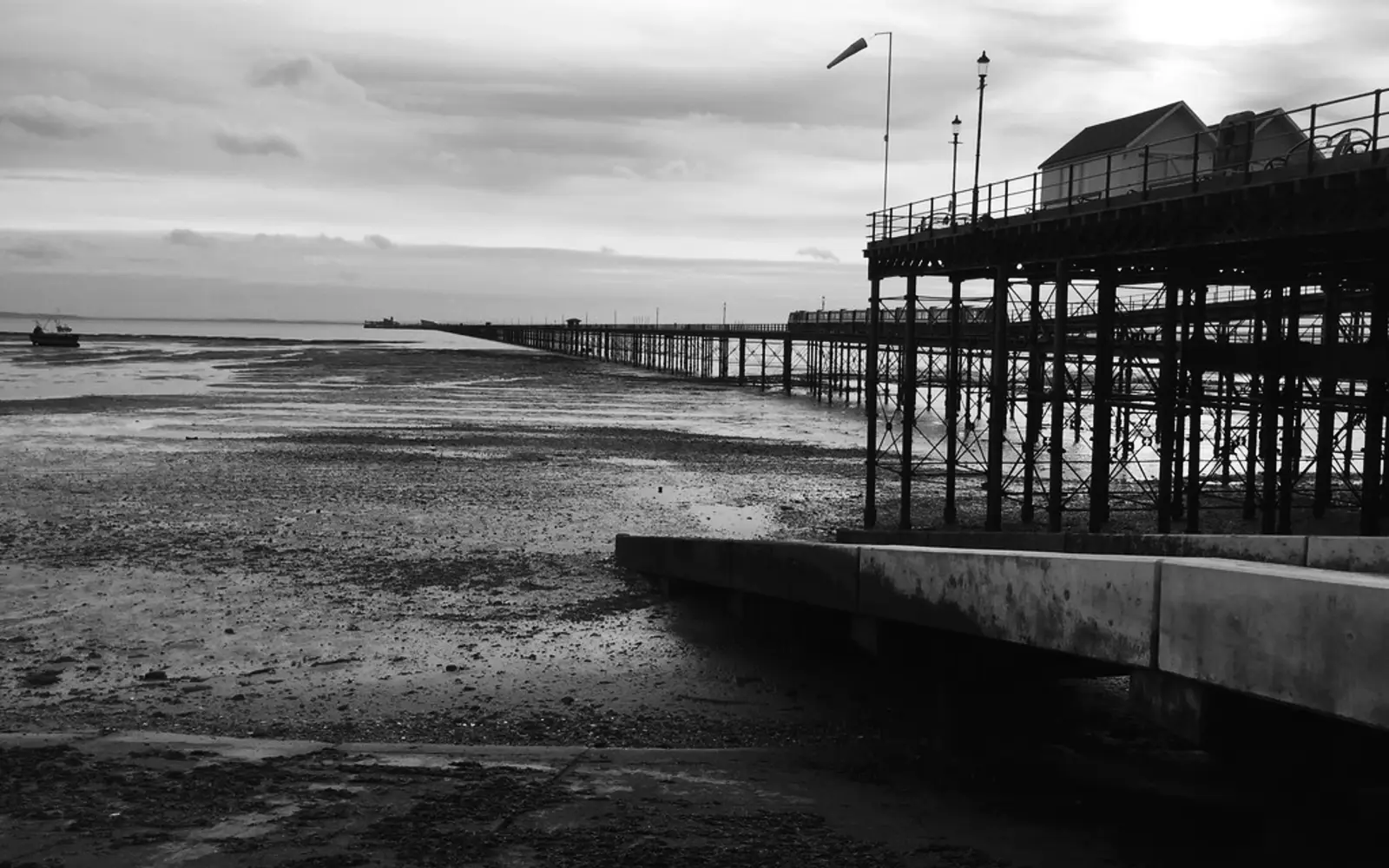 Southend Pier stretching into the Thames Estuary